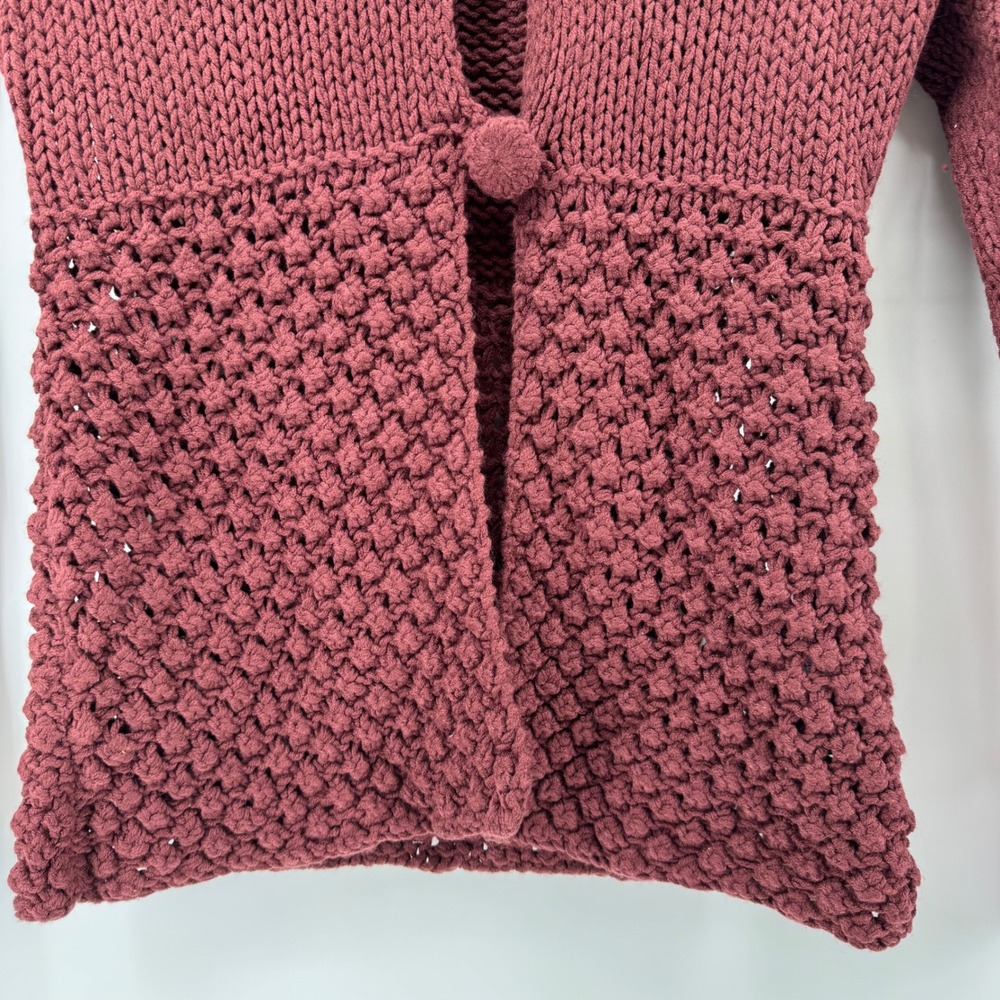 Prima Bella Cardigan Sweater Women Med Burgundy Chunky Knit Popcorn Whimsigoth - Picture 9 of 11